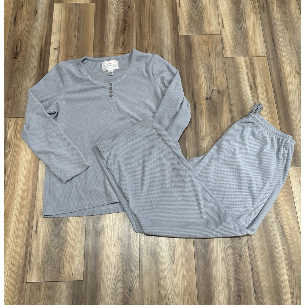 Goodnight Kiss Fleece Pajamas‎ PJs Gray Waffle Fleece Soft Comfy Lounge Women XL
